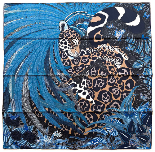 HERMES 'Jaguar Quetzal' by Alice Shirley Silk Twill 90 Scarf  *New
