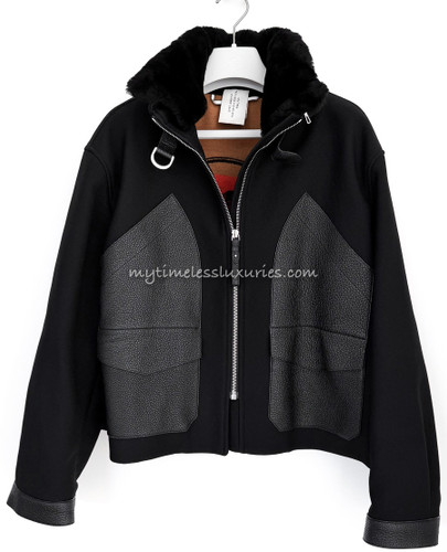 HERMES Aviateur Jacket with Leather Trim & Fur Collar