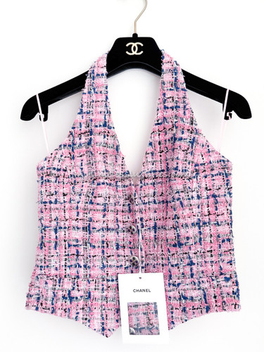 CHANEL 23P Pink Tweed Halter Top *New