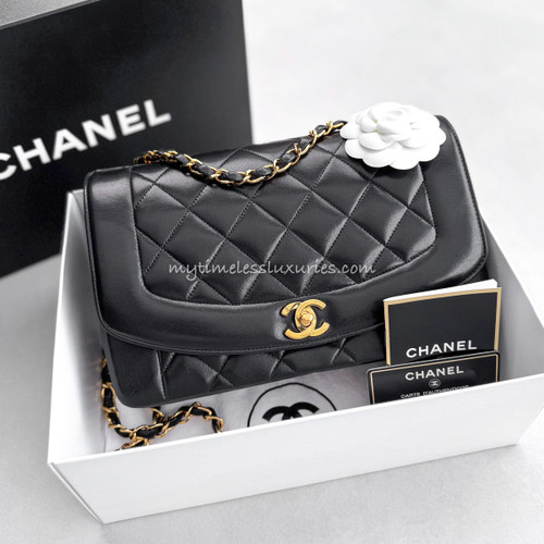 CHANEL Black Lambskin Medium Diana Flap Bag GHW #343xxxx