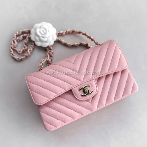 CHANEL 21S Pink Caviar Chevron Small Classic Flap GHW *New