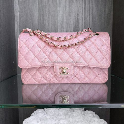 CHANEL 19S Iridescent Pink Medium Classic Flap LGHW *New