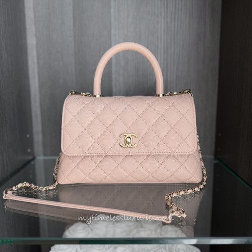 CHANEL 21A Rose Clair Caviar Coco Handle LGHW