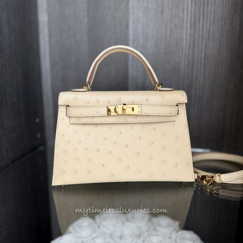 HERMES Mini Kelly II Ostrich Vanille GHW B