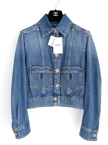 CHANEL 24P Denim Jacket CC Heart Pockets 34 *New