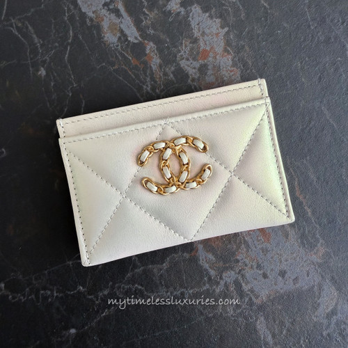 CHANEL Iridescent White Calfskin CC Card Holder