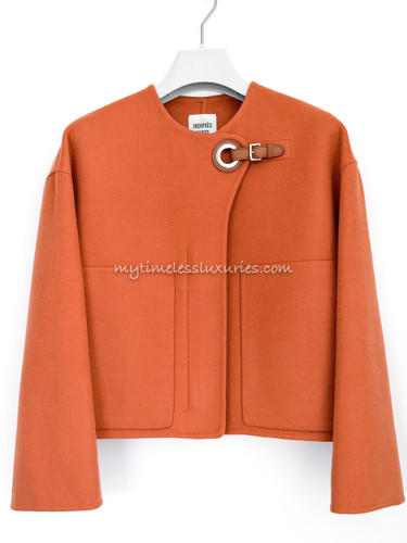 HERMES Cashmere Jacket Eyelet Closure 36