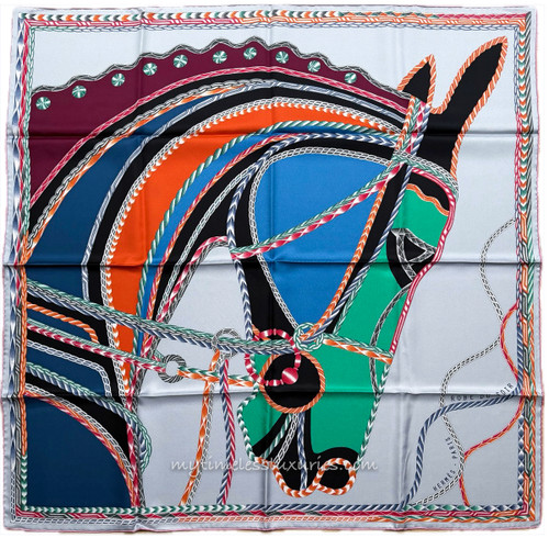 HERMES 'Robe du Soir' Silk Twill 90 Scarf Gris Perle  *New