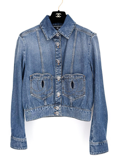 CHANEL 24P Denim Jacket CC Heart Pockets 36