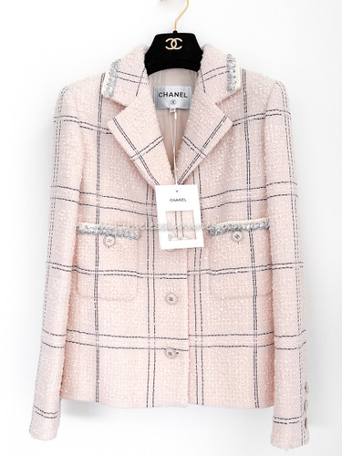 CHANEL 21B Light Pink Tweed Blazer Jacket 34 *New