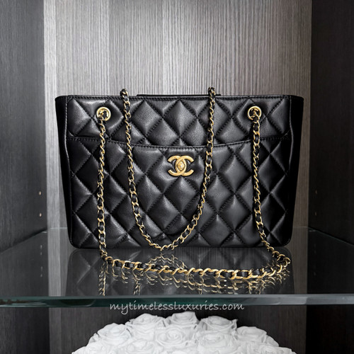 CHANEL 24K Small Tote Black Lambskin Gold Hw