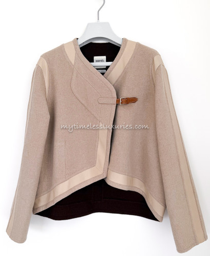 HERMES Double Cashmere Jacket with Leather Trim