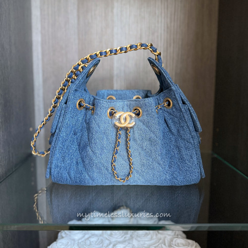 CHANEL Mini 25 Bag Blue Denim Gold Hw *New