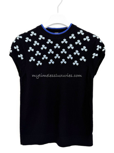 HERMES Clover Print Short Sleeve Cashmere Sweater 36
