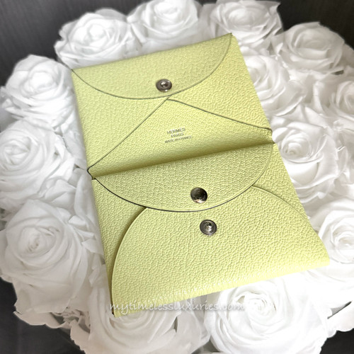 HERMES Calvi Duo Card Holder Jaune Bourgeon Chèvre