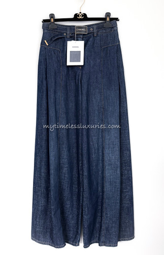 CHANEL 23S Wide Leg Denim Pants/ Jeans + Belt 34 *New
