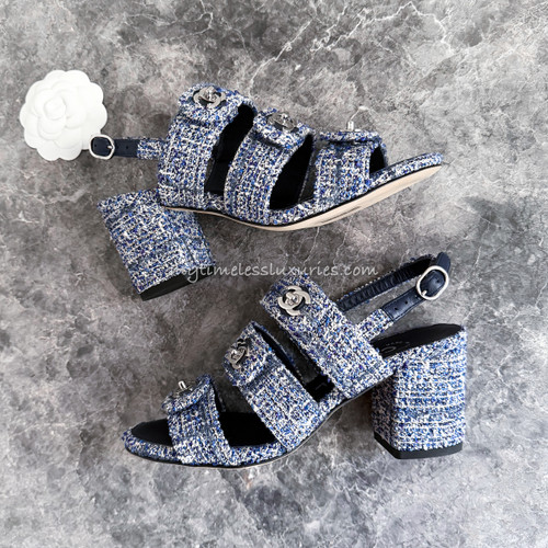 CHANEL CC Turnlock Slingback Sandals 35 *New