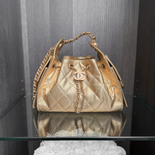 CHANEL Mini 25 Bag Gold Caviar Gold Hw *New
