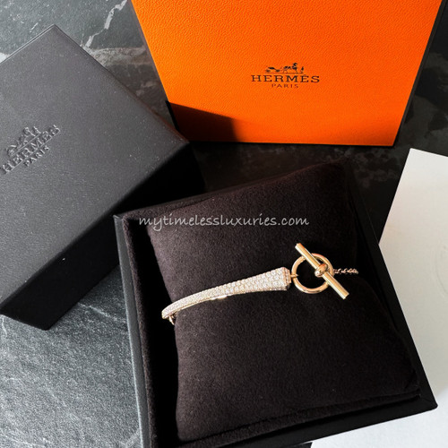 HERMES Clou de Forge Pave Bracelet Diamonds RG *New