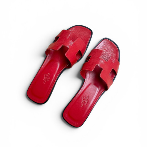 HERMES Oran Flat Sandals 35.5 Red *New