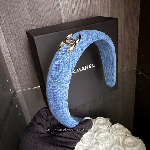 CHANEL 25P CC Logo Denim Headband *New