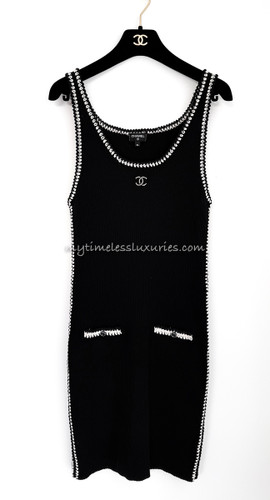 CHANEL 22C Sleeveless Knit Dress CC Logo 34 Black