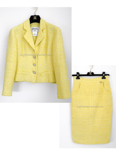 CHANEL 12C Yellow Tweed Jacket + Skirt Suit