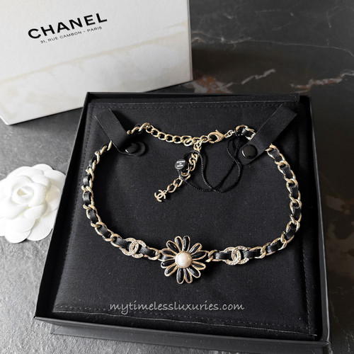 CHANEL 22K CC Flower Choker Necklace Pearl & Crystals *New