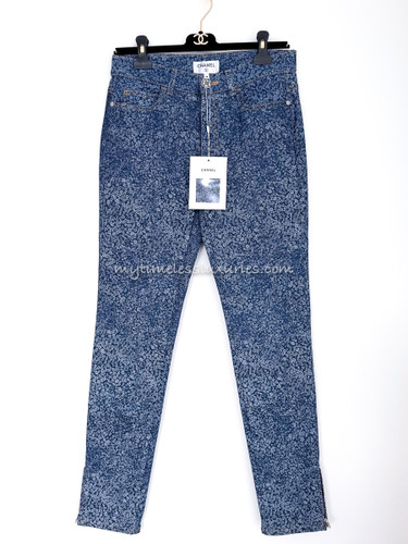 CHANEL 21B CC Camellia Print Ankle Zip Jeans 38 *New