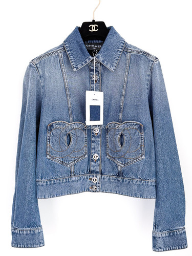 CHANEL 24P Denim Jacket CC Heart Pockets 38 *New
