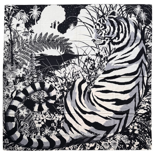 HERMES 'Tyger Tyger' by Alice Shirley Cashmere Silk 140 Shawl Noir/ Blanc/ Gris *New