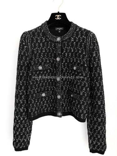 CHANEL 21K Runway Cardigan Black/ Silver 36