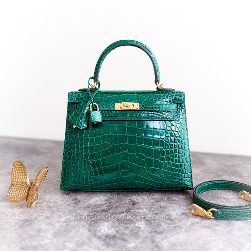 HERMES Kelly 25 HSS Special Order Vert Emeraude Alligator GHW W *New