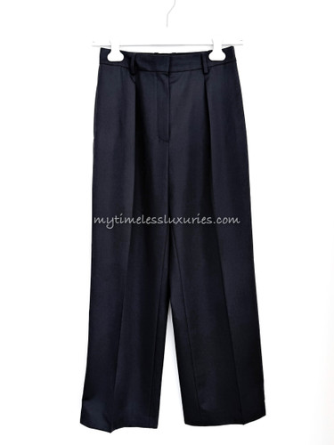 HERMES Virgin Wool Tailored Pants 38 Navy