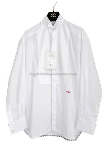CHANEL 26S Runway Shirt Pearl Buttons 34 *New