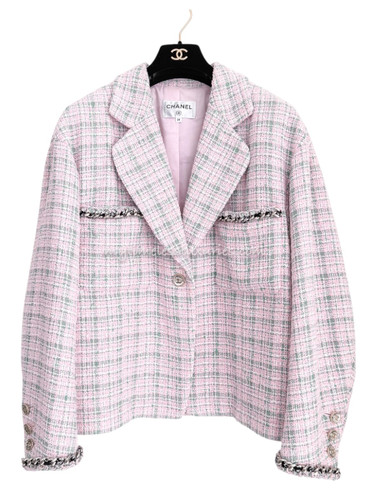 CHANEL 21S Tweed Jacket Interlaced Chain Details 38