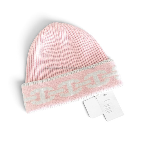 HERMES Heaven Cashmere Beanie Rose Poudre/ Ecru *New