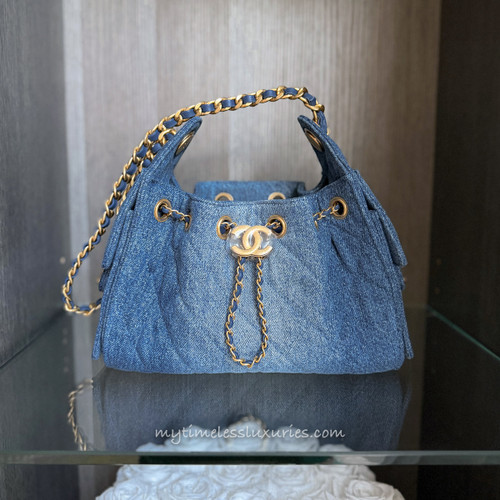 CHANEL Mini 25 Bag Blue Washed Denim Gold Hw *New