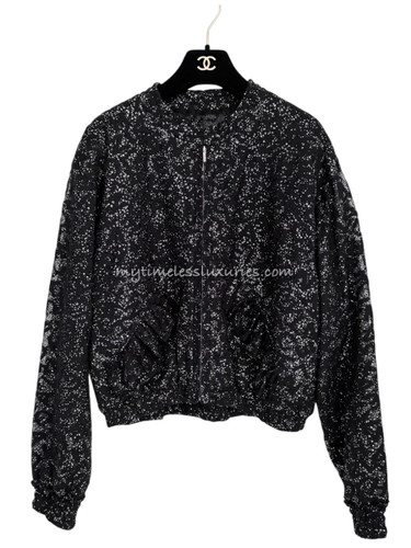 CHANEL 21B Lace Logo Bomber Jacket 38