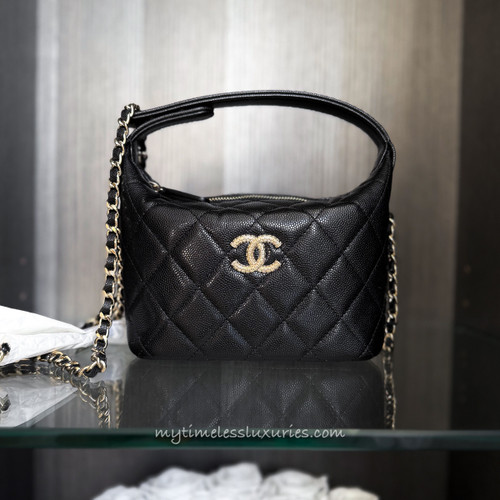 CHANEL 25A Quilted Mini Hobo Black Caviar GHW *New