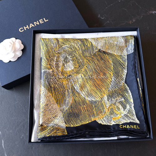 CHANEL VVIP Exclusive Camellia Moons Silk Scarf 90 *New