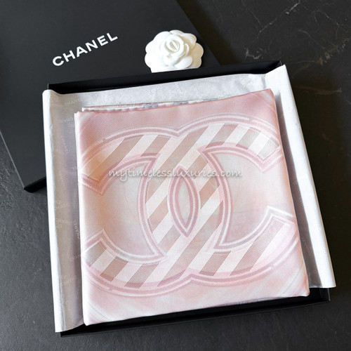 CHANEL VVIP Exclusive CC Logo Silk Scarf 65cm *New