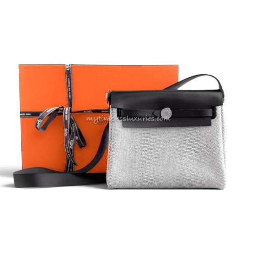 HERMES Mini Herbag Zip 20 Ecru/ Noir G *New