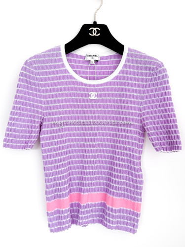 CHANEL 24P Striped CC Logo Top 34 Purple/ White/ Pink