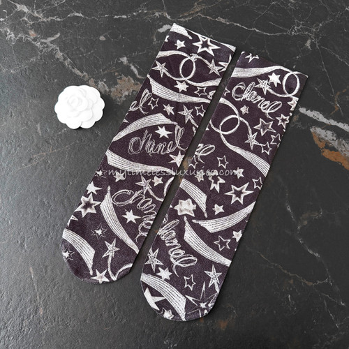 CHANEL 24C CC Logo Socks Comet & Stars *New
