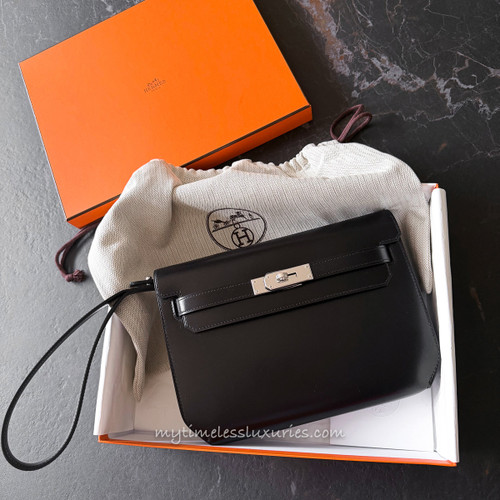HERMES Kelly Dépêches 25 Box Calf Noir PHW W *New