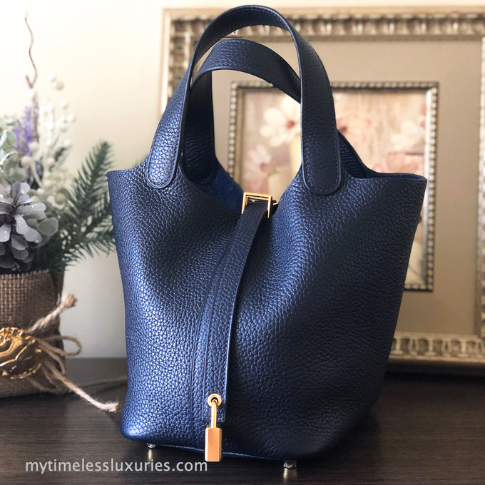 Brand new Hermes Picotin 18 Taurillon Clemence Bleu Nuit with Gold Hardware