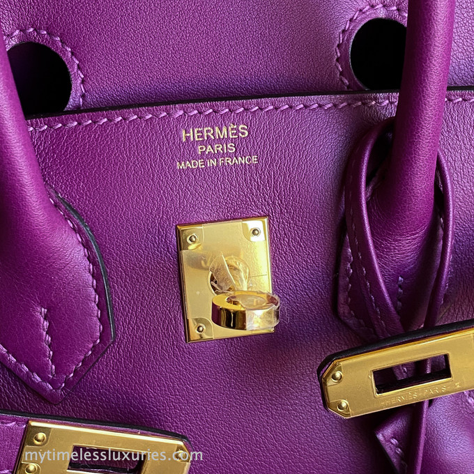 Hermès Birkin 25 In Anemone Swift Leather With Gold Hardware in Purple