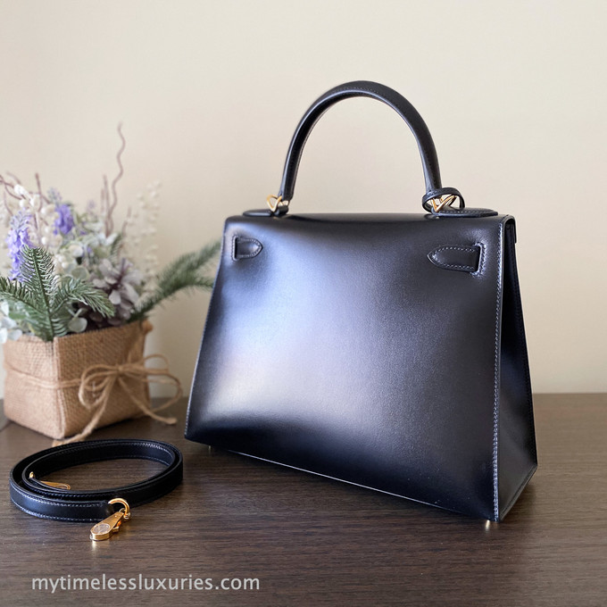 HERMES 2019 Kelly 28 Sellier Black Veau Box GHW - Timeless Luxuries