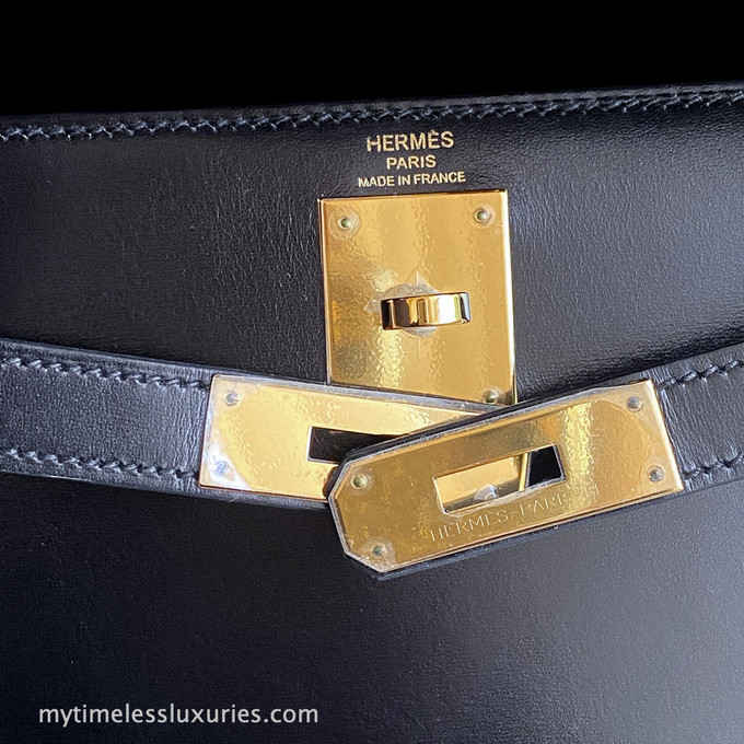 Hermès Black Waffle Sellier Kelly 35cm of Box Leather with